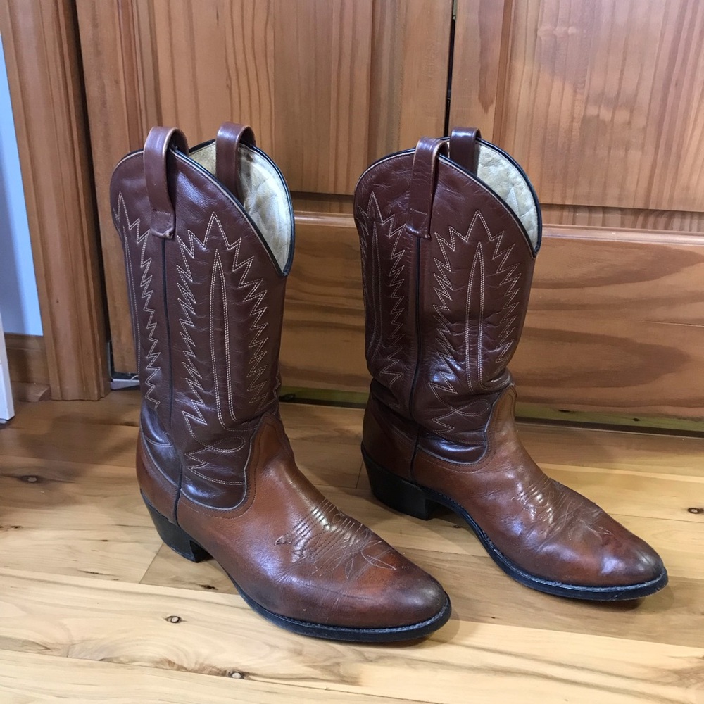 Vintage Mens Mason Brown Leather Pull On Cowboy Boots Preowned Size 9 USA